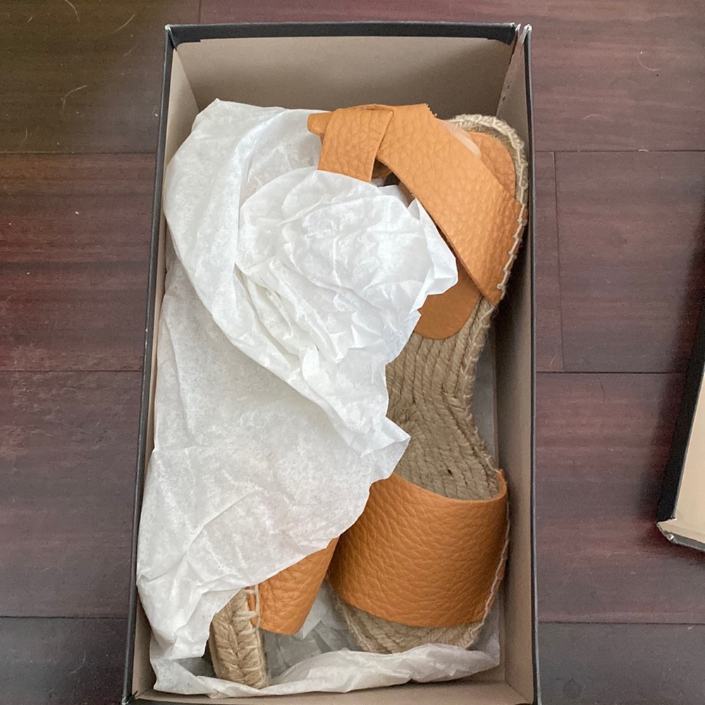 J crew wedge heel sandals orange straps in size USA 9